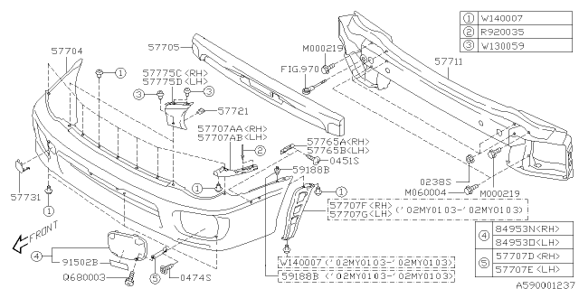 2002 Subaru Impreza Bumper Face Front Diagram for 57704FE020