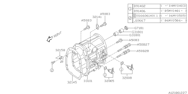 2004 Subaru Impreza STI Manual Transmission Transfer & Extension Diagram 3