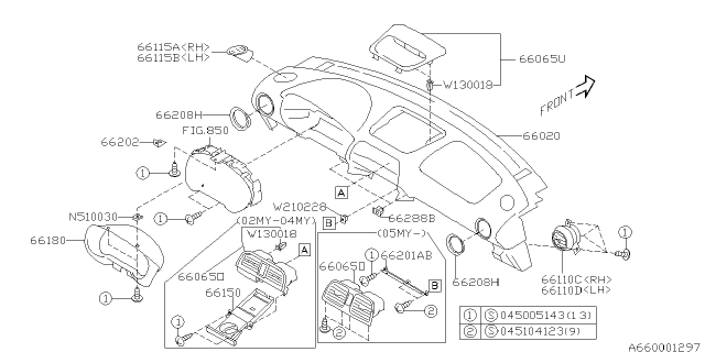 2007 Subaru Impreza STI Panel Center Diagram for 66061FE010