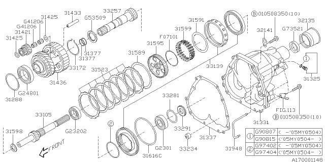 2004 Subaru Impreza WRX Automatic Transmission Transfer & Extension Diagram 2