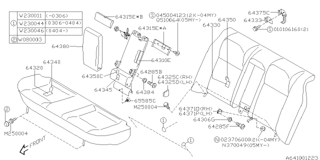 2005 Subaru Impreza WRX Seat Pad Assembly Back Rest RC/T Diagram for 64330FE180