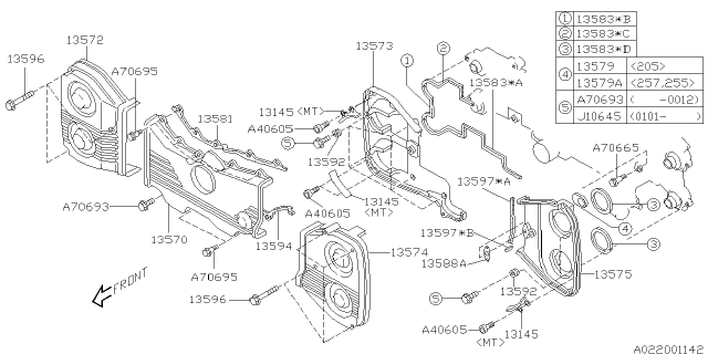 2005 Subaru Impreza STI Cover Belt Front Diagram for 13570AA112