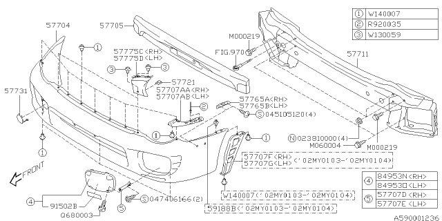 2002 Subaru Impreza WRX Front Bumper Diagram 1