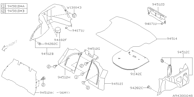 2004 Subaru Impreza STI Trim Panel Rear BULKHEAD Diagram for 94511FE050