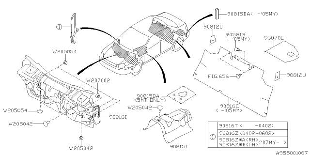 2007 Subaru Impreza WRX Floor Insulator Diagram 1