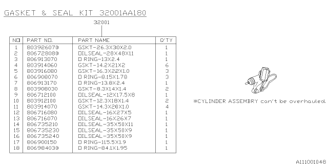 2004 Subaru Impreza Manual Transmission Gasket & Seal Kit Diagram 2