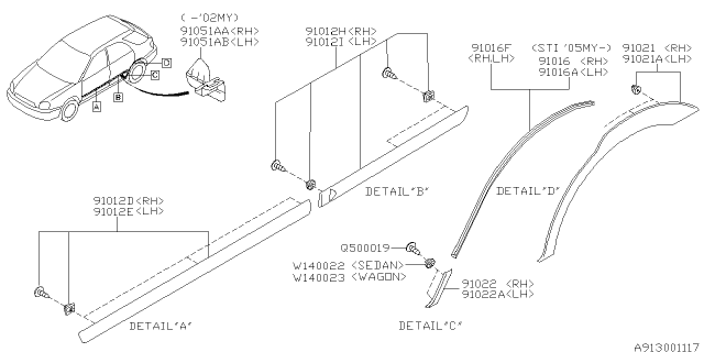 PROTR Assembly Quarter Rear RH Diagram for 91021FE060NN
