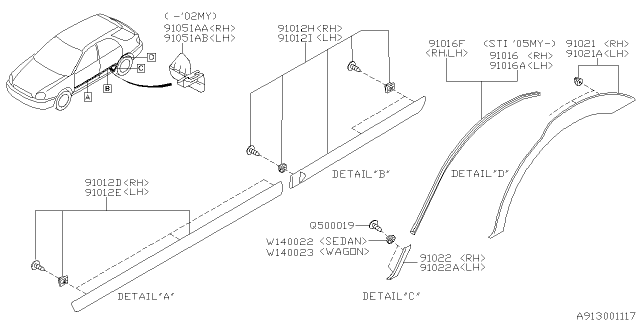 2006 Subaru Impreza WRX Protector Diagram 1