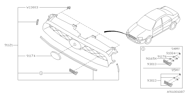 2004 Subaru Impreza STI Front Grille Diagram 2