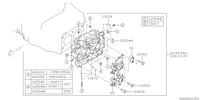 2007 Subaru Impreza STI Cylinder Head Assembly Left Diagram for 11063AB280