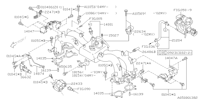 2004 Subaru Impreza STI Manifold Complete Intake Diagram for 14001AB601