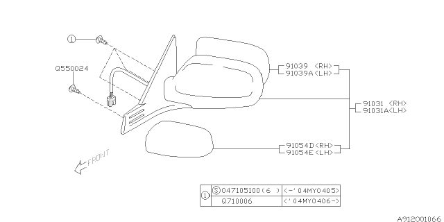 2005 Subaru Impreza WRX Cover Cap Out Mirror LH Diagram for 91054FE010NN