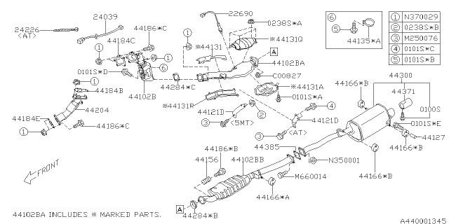 2007 Subaru Impreza WRX MUFFLER Assembly Diagram for 44300FE311