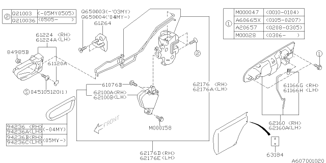 2003 Subaru Impreza Latch Assembly Door Rear LH Diagram for 61034FE010