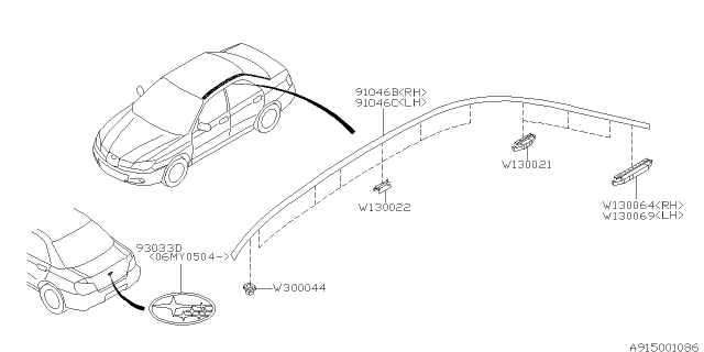 2007 Subaru Impreza Molding Diagram 1