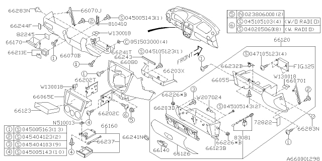 2004 Subaru Impreza Console Instrument Panel Diagram for 66085FE000OE