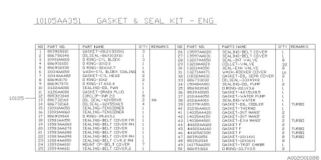 2004 Subaru Impreza WRX Gasket & Seal Kit Engine Diagram for 10105AA620