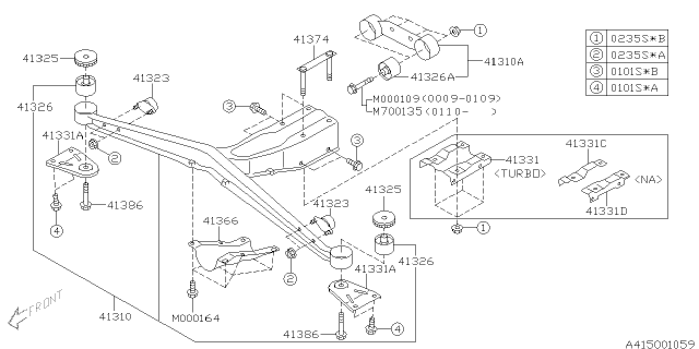 2002 Subaru Impreza Cover Differential Mounting Front Diagram for 41325AC051