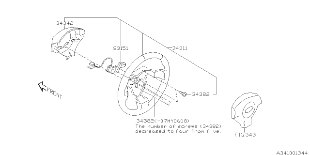 2006 Subaru Impreza WRX Steering Wheel Assembly Diagram for 34311FE171JC