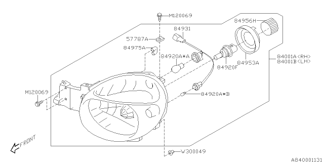 2003 Subaru Impreza Passenger Side Headlamp Assembly Diagram for 84001FE020