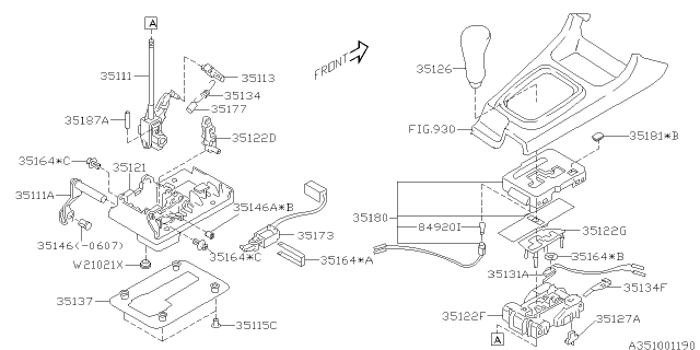 2002 Subaru Impreza WRX Grip Assembly Select Lever Diagram for 35126FE000