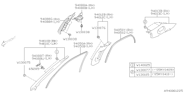 2005 Subaru Impreza WRX Trim Panel-C Pillar Upper Diagram for 94013FE032NE