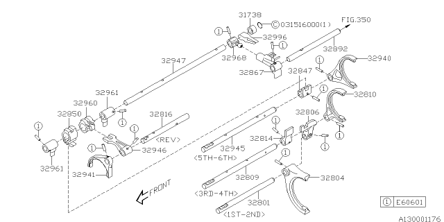 2004 Subaru Impreza STI Shifter Fork & Shifter Rail Diagram 5