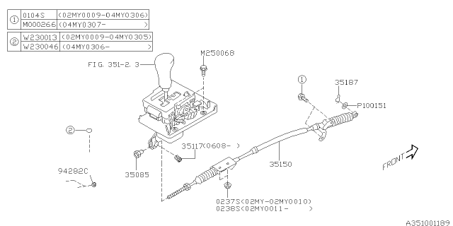 2002 Subaru Impreza WRX Select Lever Cable Assembly Diagram for 35151FA050