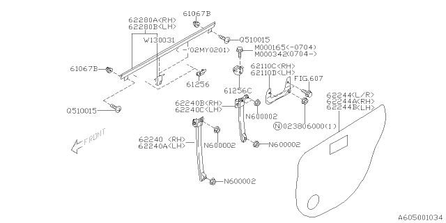 2007 Subaru Impreza STI SASH Assembly Rear Door Front LH Diagram for 62240FE010