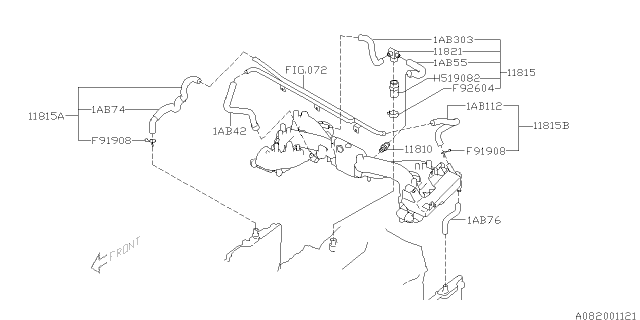2002 Subaru Impreza Pcv Hose Assembly Diagram for 11815AA960