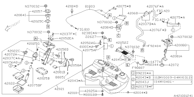 2004 Subaru Impreza WRX Fuel Tank Complete Diagram for 42012SA030