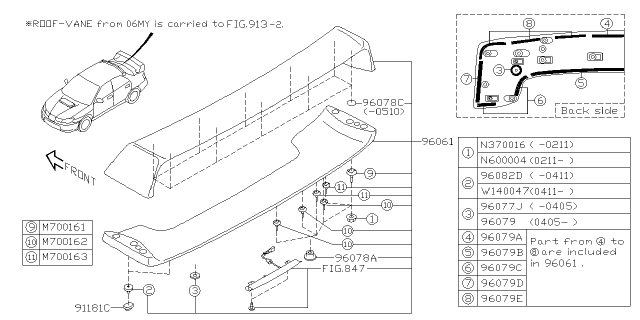 Spoiler Assembly Rear Diagram for 96061FE202VO