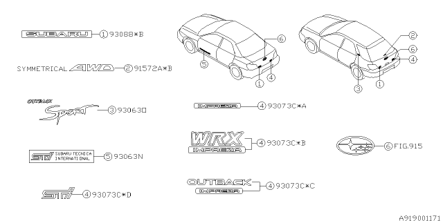 2006 Subaru Impreza STI Letter Mk Rear OBK Diagram for 93073FE790