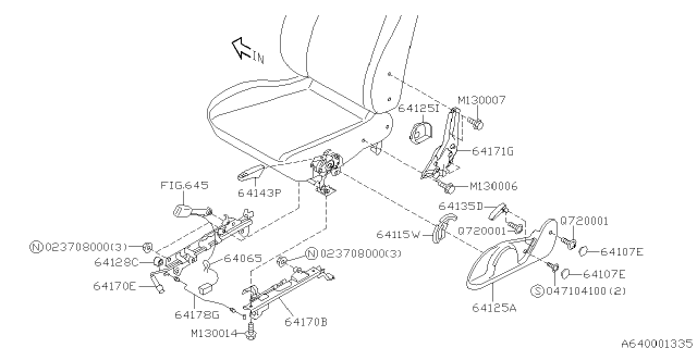 2003 Subaru Impreza WRX Holder Slide Rail Lever Diagram for 64128FE000