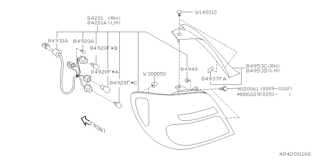 2002 Subaru Impreza WRX Lamp Assembly Rear Combination LH Diagram for 84201FE070