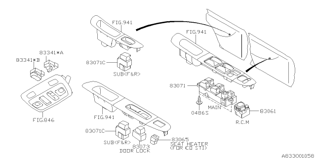 2004 Subaru Impreza STI Power Master Window Switch Diagram for 83071FE010