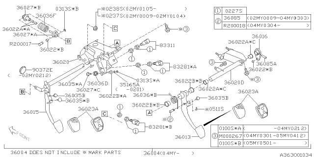 2005 Subaru Impreza STI Pedal System Diagram 5