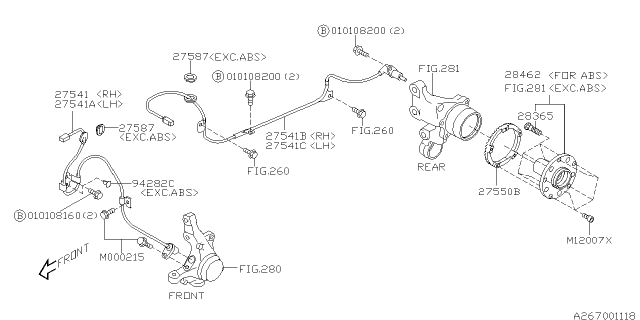 2002 Subaru Impreza Sensor Assembly Abs LH Rear Diagram for 27540FE050