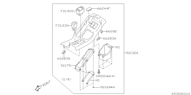 2002 Subaru Impreza WRX Strip Console Box Diagram for 92175FE000