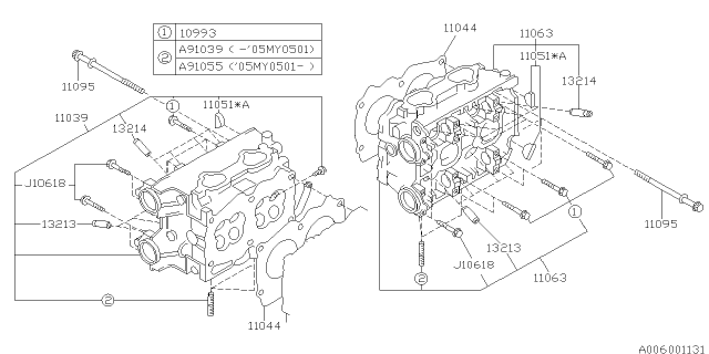 2002 Subaru Impreza Cylinder Head Assembly Diagram for 11039AB265