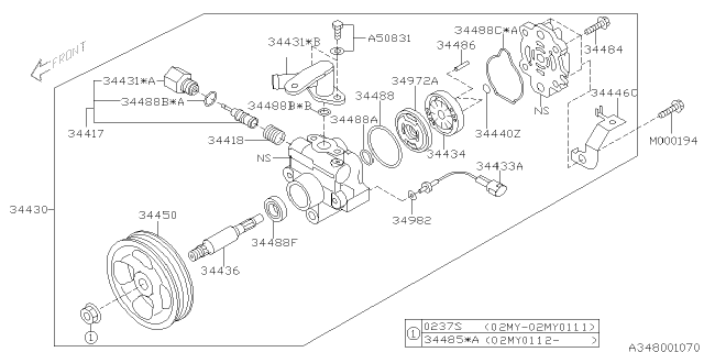 2002 Subaru Impreza WRX Connector Pump Assembly Diagram for 34415FA040