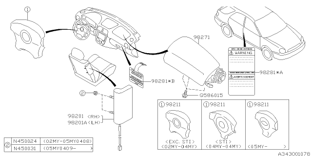 2004 Subaru Impreza STI Air Bag Module Assembly Driver Diagram for 98211FE090ML