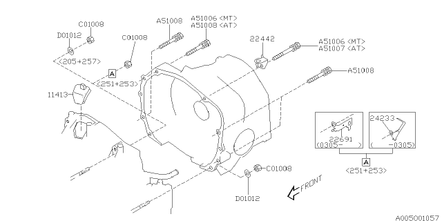 2004 Subaru Impreza STI Timing Hole Plug & Transmission Bolt Diagram