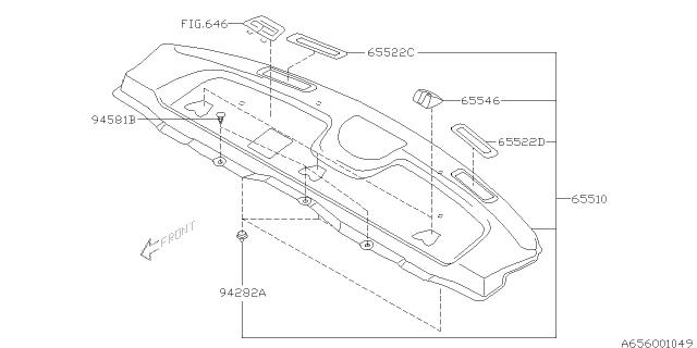 2006 Subaru Impreza WRX Grille Air Vent Diagram for 65522AE000OE