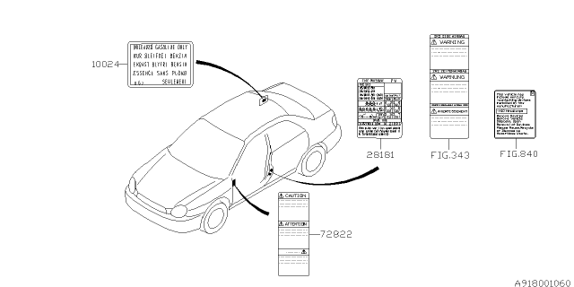 2006 Subaru Impreza Label - Caution Diagram