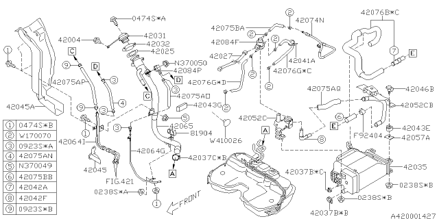 2007 Subaru Impreza WRX Hose Drain Diagram for 42075SA570