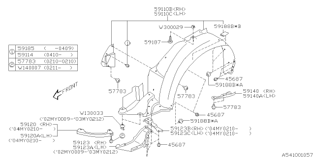 2003 Subaru Impreza WRX Mud Guard Front RH Diagram for 59110FE021