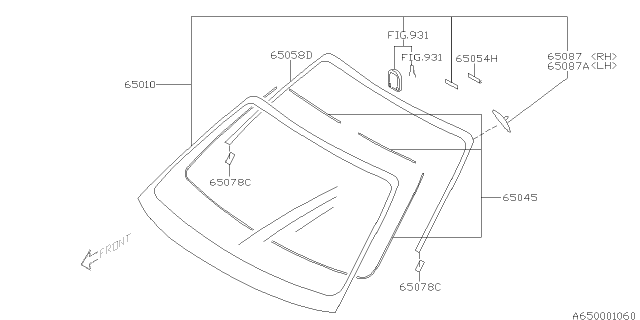 2007 Subaru Impreza WRX Windshield Glass Diagram