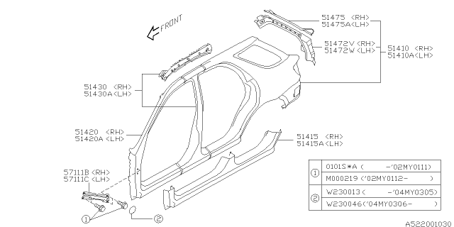 2003 Subaru Impreza WRX Reinforcement Complete D Pillar RH Diagram for 51472FE320