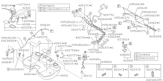 1996 Subaru Impreza Pipe Clamp Diagram for 42038FA070